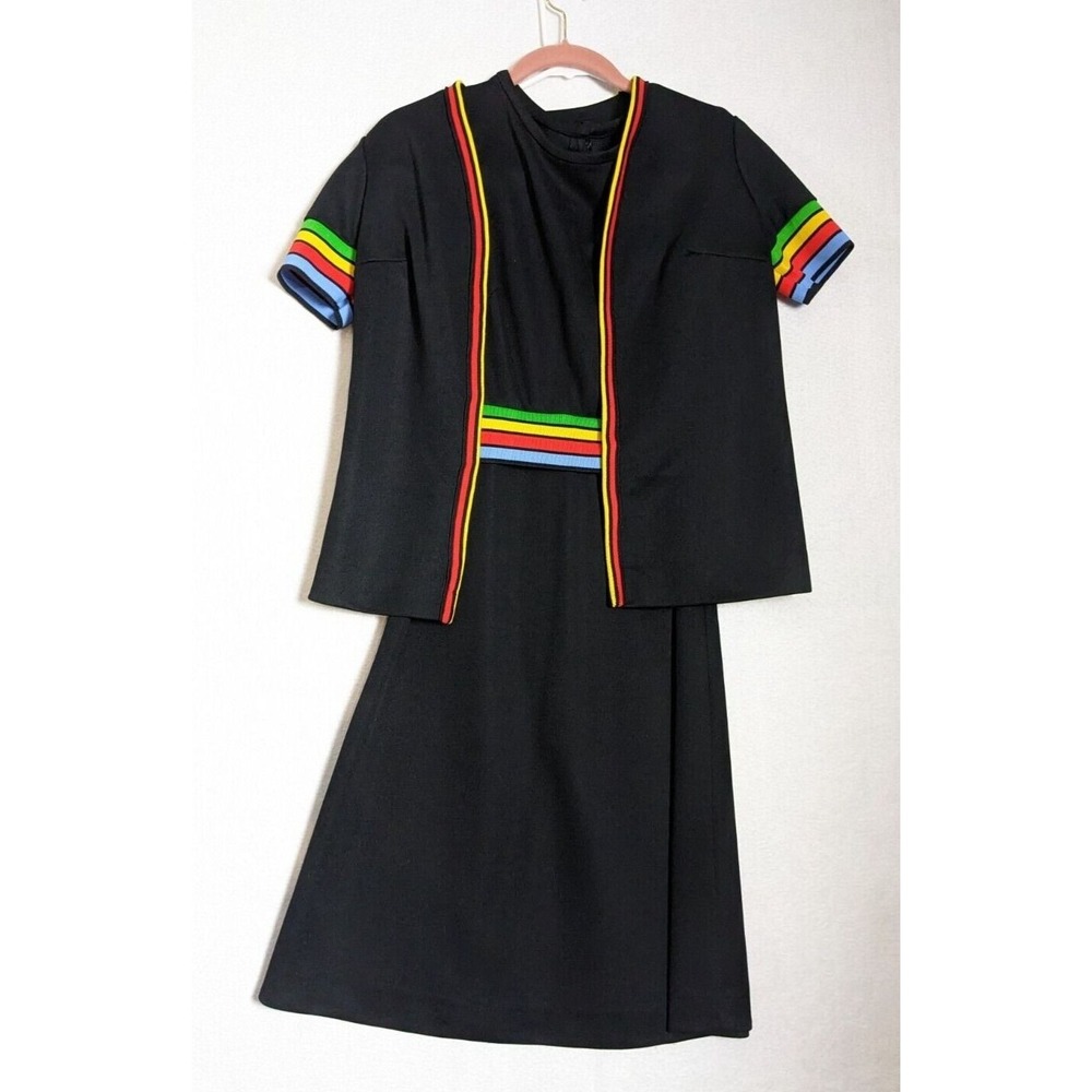 Toni Todd Dress Striped 2 Pc Jacket Size XS See Measurements Black Rainbow